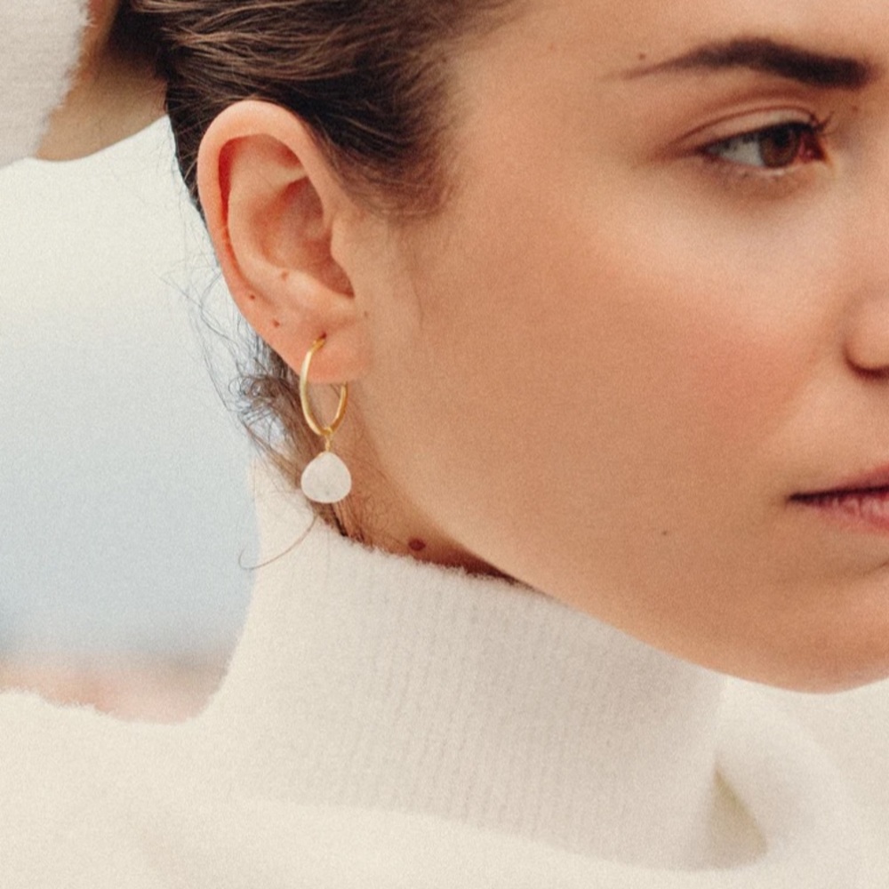 Moonstone + Gold Hoop Earrings